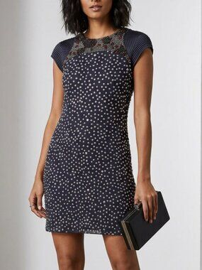 French Connection Silk and Viscose Short Sleeve Studded Dress Size 4